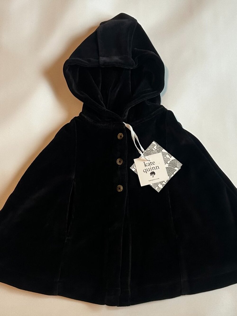NWT Kate Quinn 6-12M Black Velour Cape Baby Halloween Fall